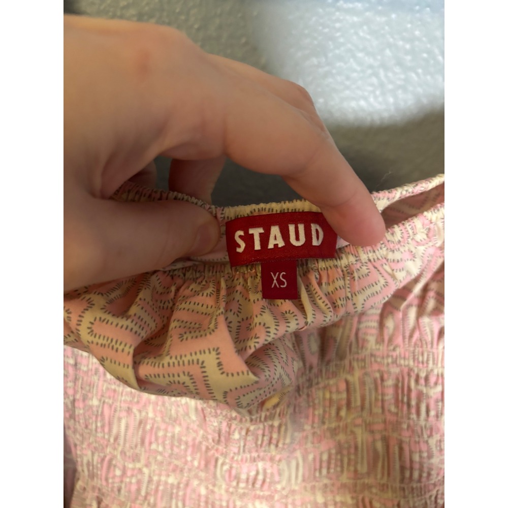 Staud Jules Smocked Long Sleeve Top Pastel Maze Pink Size XS - Picture 3 of 10